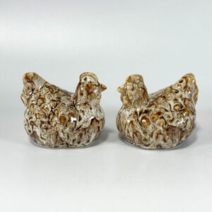 Ceramic Glazed Glossy Hen Chicken Salt And Pepper Shaker Brown and Cream NEW